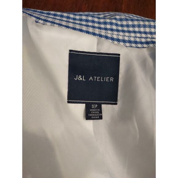 J&L Atelier Womens Small Blazer Jacket Blue White Gingham Checked Lined Classic - Picture 12 of 12